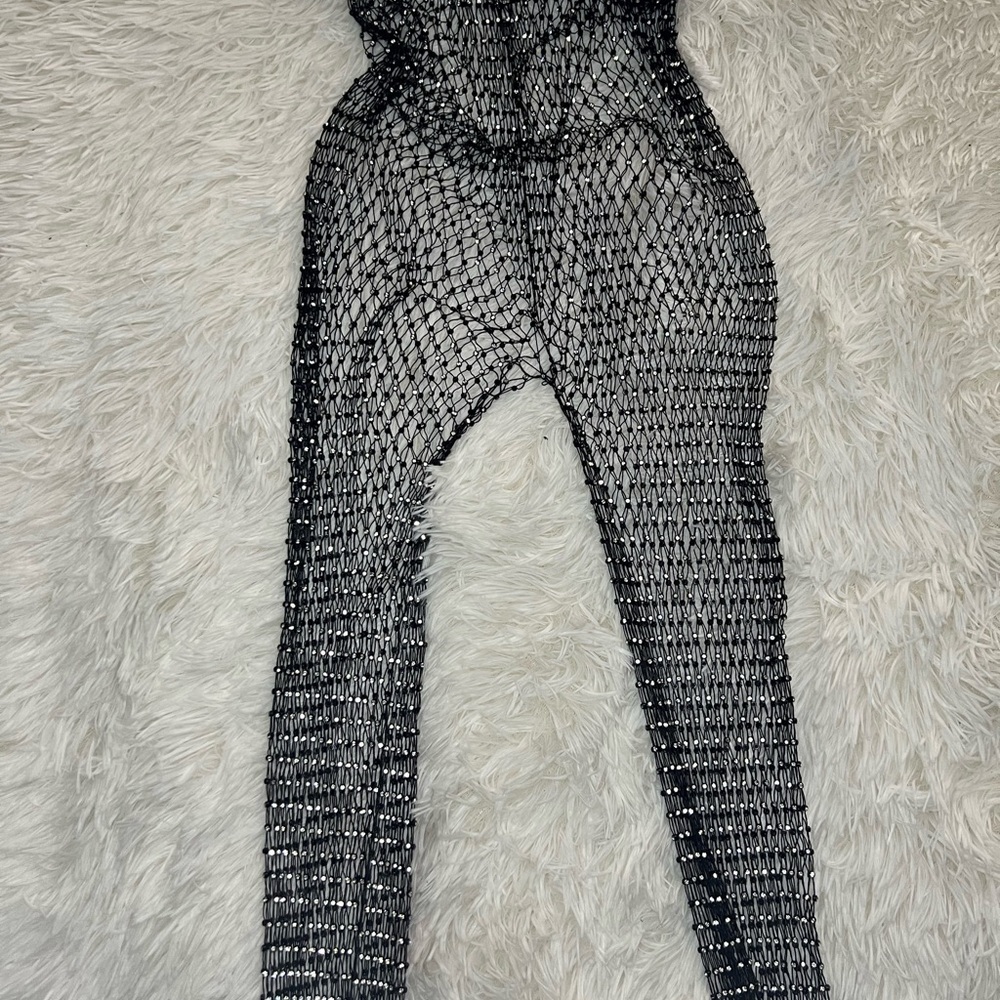 Fashion Nova Black Mesh Jumpsuit